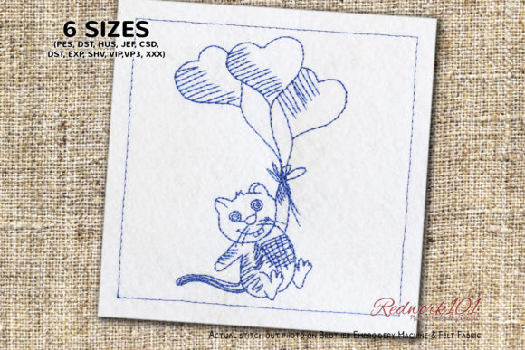 Cat with Heart Balloons Redwork – A Seller’s Review